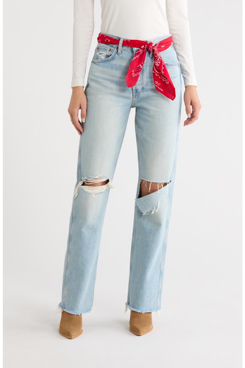 '90s High Waist Ripped Jeans with Bandana Belt, Main, color, SILVER SPRINGS