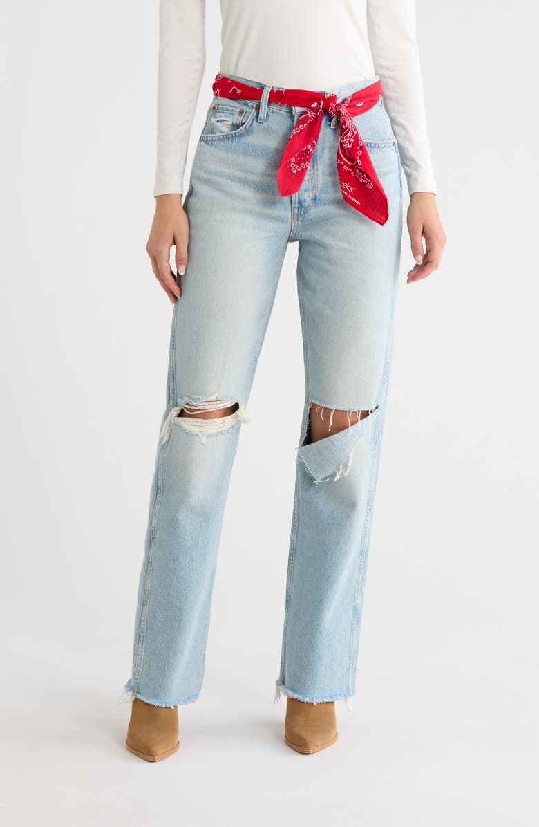 Re/Done '90s High Waist Ripped Jeans with Bandana Belt, Main, color, Silver Springs