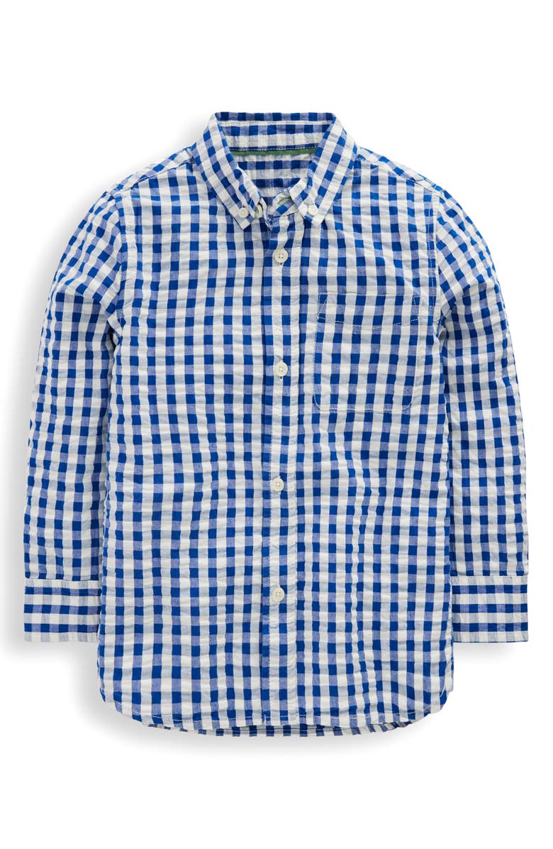Mini Boden Kids' Gingham Check Cotton Buttion-Down Shirt, Main, color, Blue Gingham