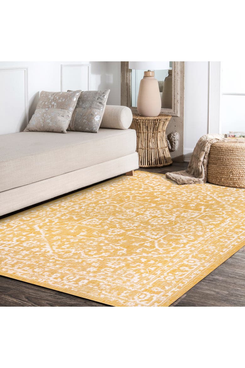 Malta Bohemian Medallion Textured Weave Indoor/Outdoor Area Rug, Alternate, color, Yellow/Cream