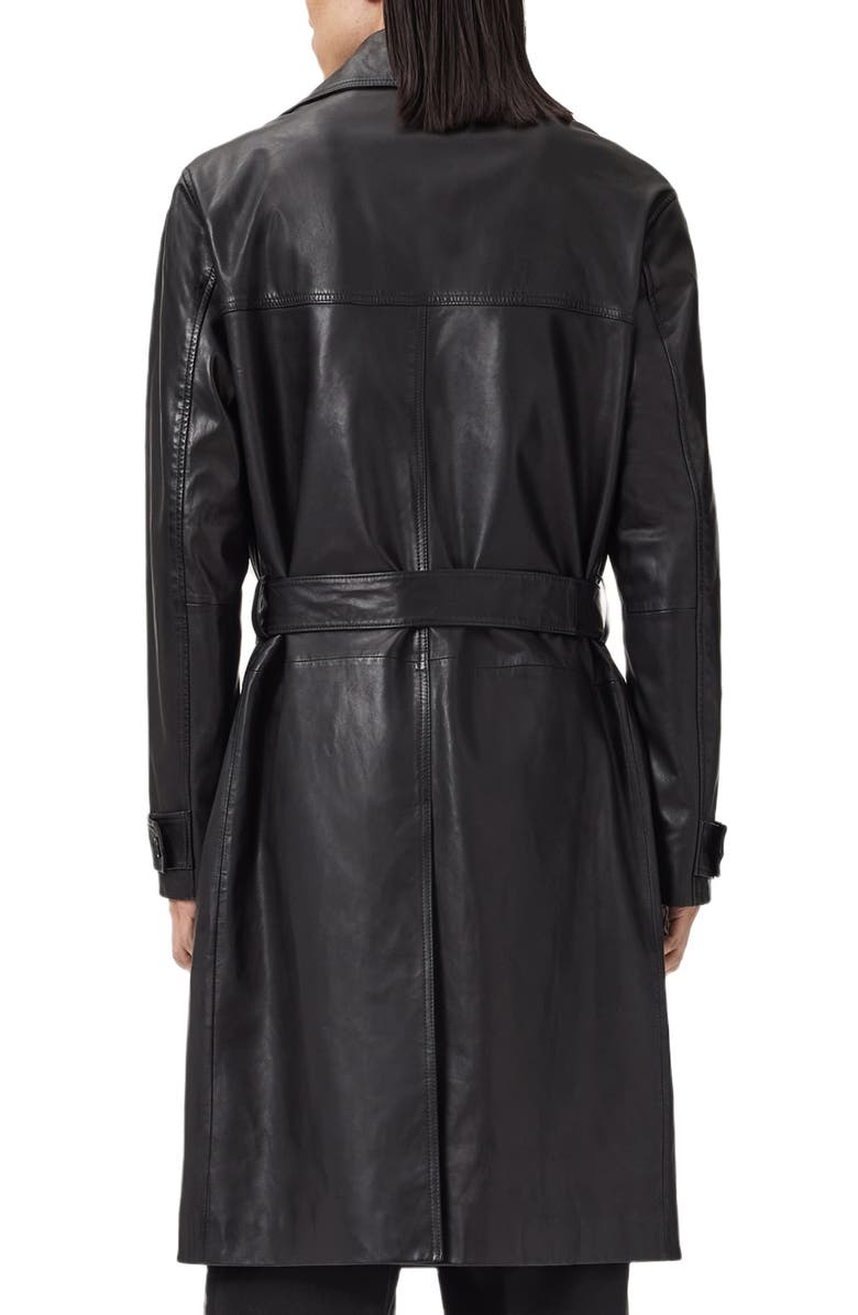 AllSaints Kellett Leather Trench Coat, Alternate, color, Black