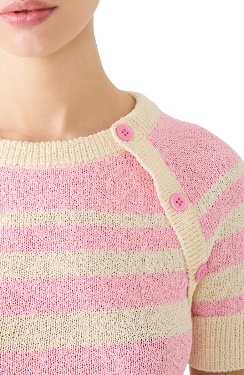 Steve Madden Rayna Stripe Short Sleeve Sweater, Alternate, color, Pink Taffy