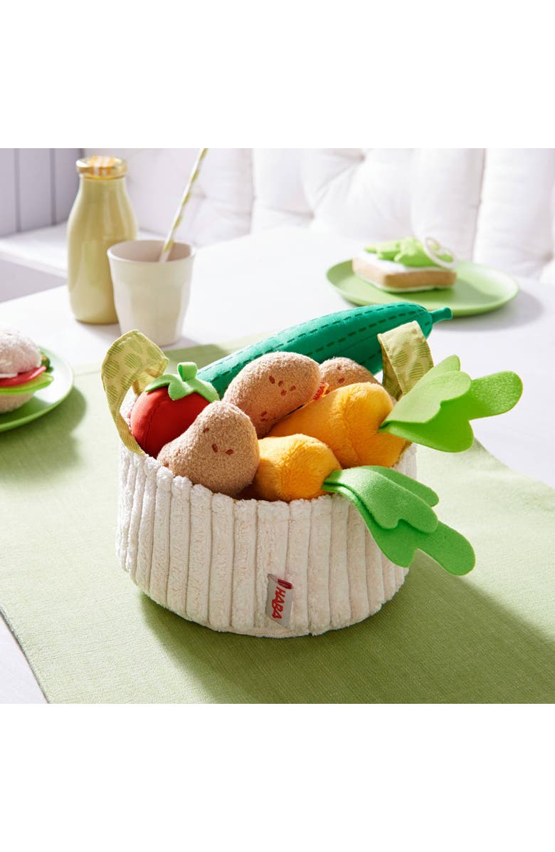 HABA Biofino Vegetable Basket - Soft Plush Pretend Play Food with Carrier, Cucumber, Tomato, 2 Carrots and 3 Potatoes, Alternate, color, Multi
