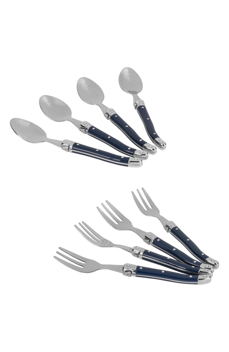 FRENCH HOME Laguiole 8-Piece Dessert Forks & Spoons Set, Alternate, color, Navy