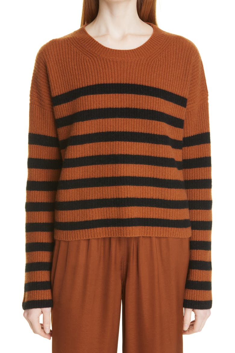 Toujours Stripe Cashmere Sweater, Main, color, RUST/ BLACK