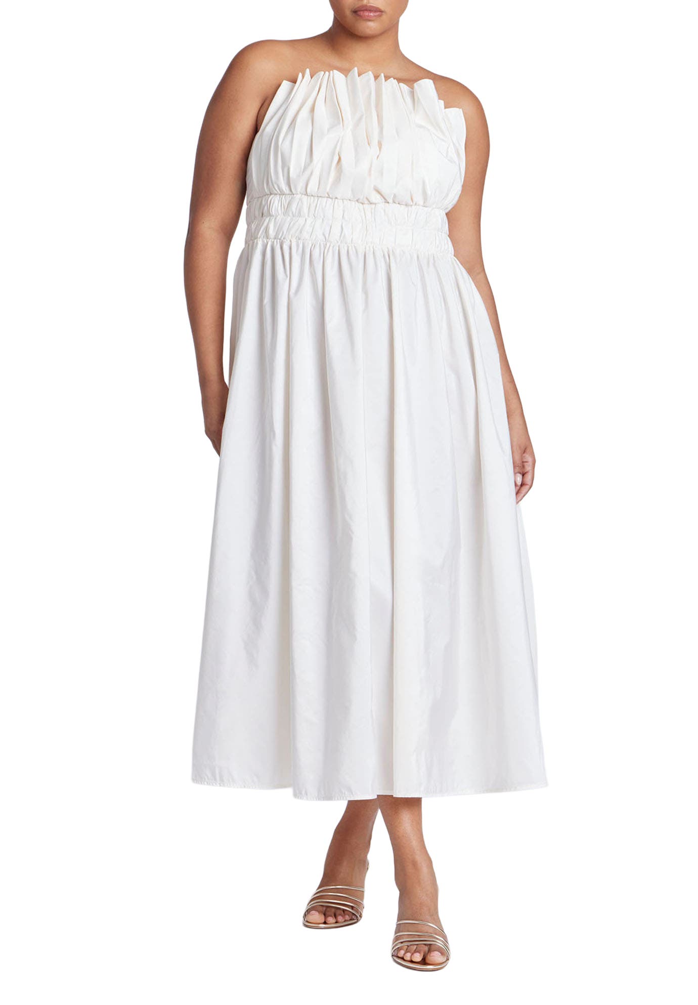 Pleated Ruffle Neckline Midi Dress - image 3