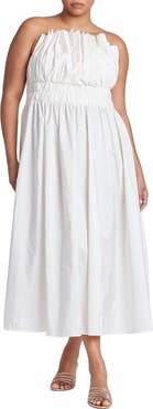 ELOQUII Pleated Ruffle Neckline Midi Dress