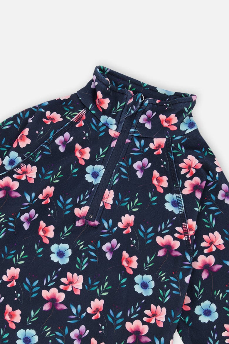 Floral Two Piece Brushed Half-Zip Top & Pants Thermal Underwear, Alternate, color, Blue Floral Print