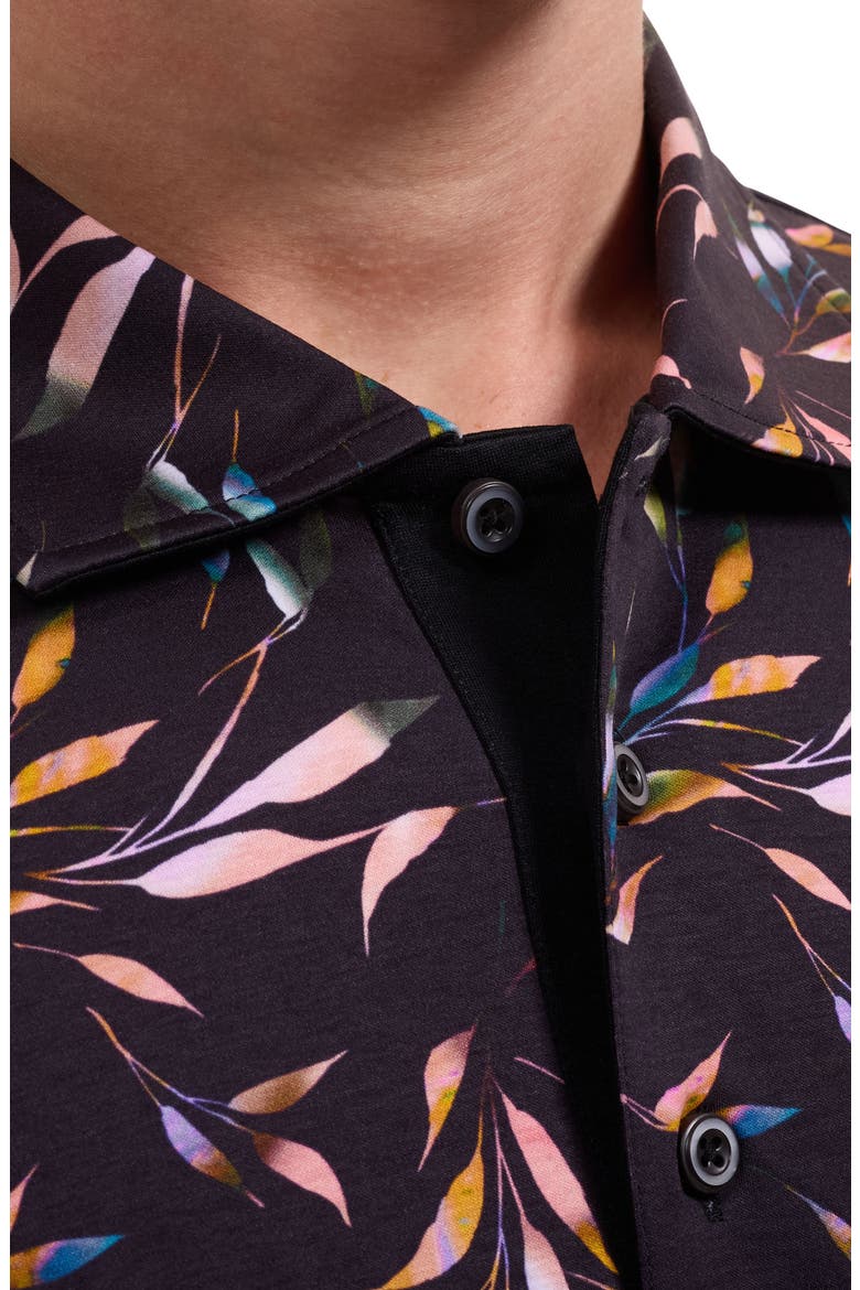 Hendrix Leaf Print Pima Cotton Polo, Alternate, color, BLACK