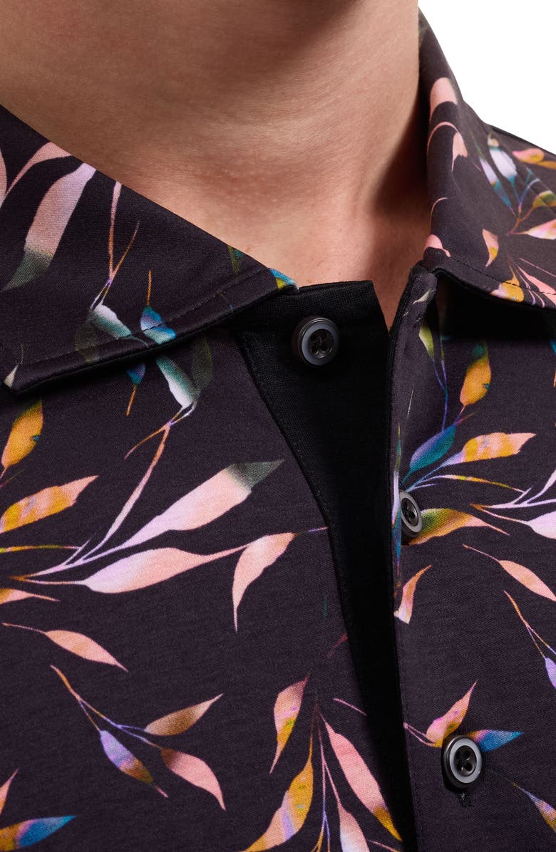 Bugatchi Hendrix Leaf Print Pima Cotton Polo, Alternate, color, Black