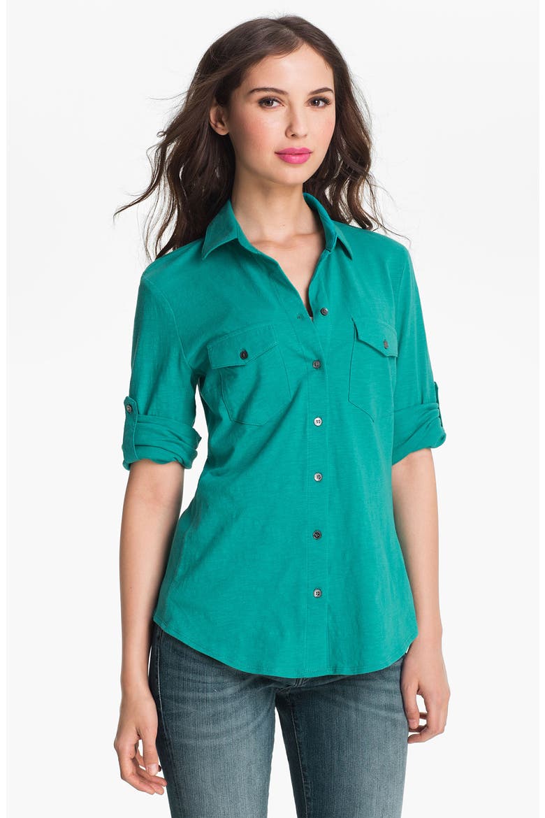 Three Quarter Roll Sleeve Knit Shirt, Main, color, WATERFALL