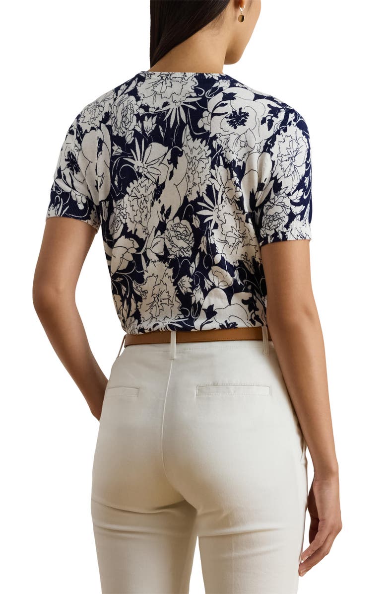 Lauren Ralph Lauren Floral Print Short Sleeve Sweater, Alternate, color, White/ Navy Blue