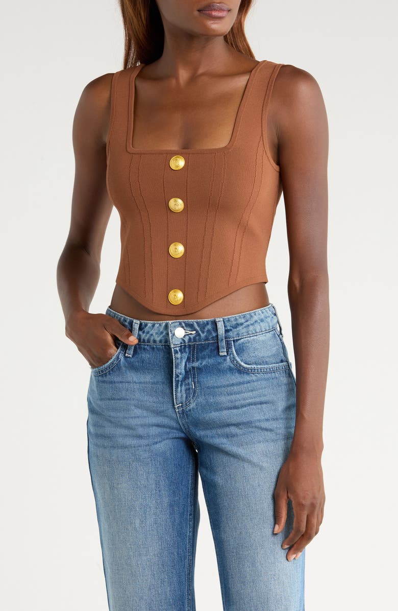 L'AGENCE Saga Square Neck Tank, Main, color, Sepia Brown/ Gold