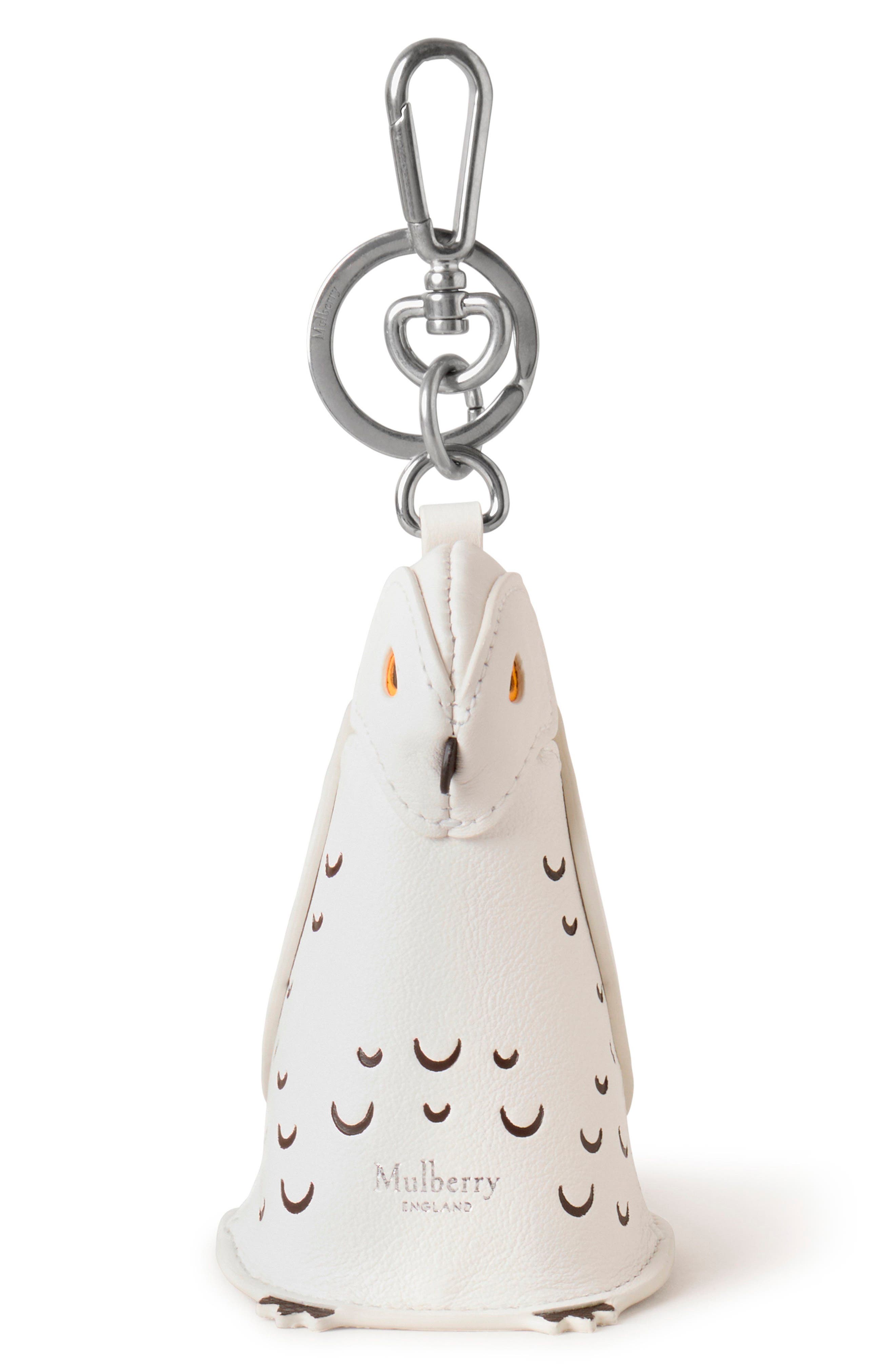 Mulberry Owl Key Ring Charm, Main, color, White