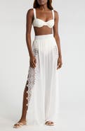 Ramy Brook Athena Lace Semisheer Split Hem Wide Leg Cover-Up Pants