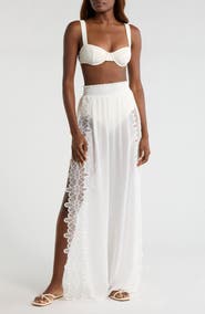 Ramy Brook Athena Lace Semisheer Split Hem Wide Leg Cover-Up Pants