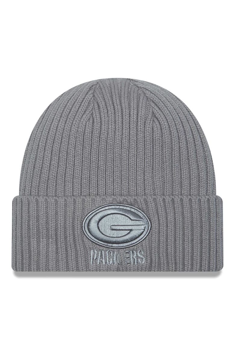 Men's New Era Gray Green Bay Packers Color Pack Cuffed Knit Hat, Main, color, Gray