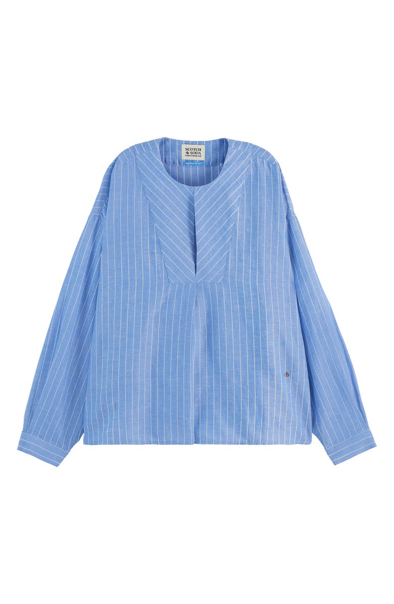 Scotch & Soda Stripe Bib Cotton & Linen Top, Main, color, Blue And White Pin Stripe