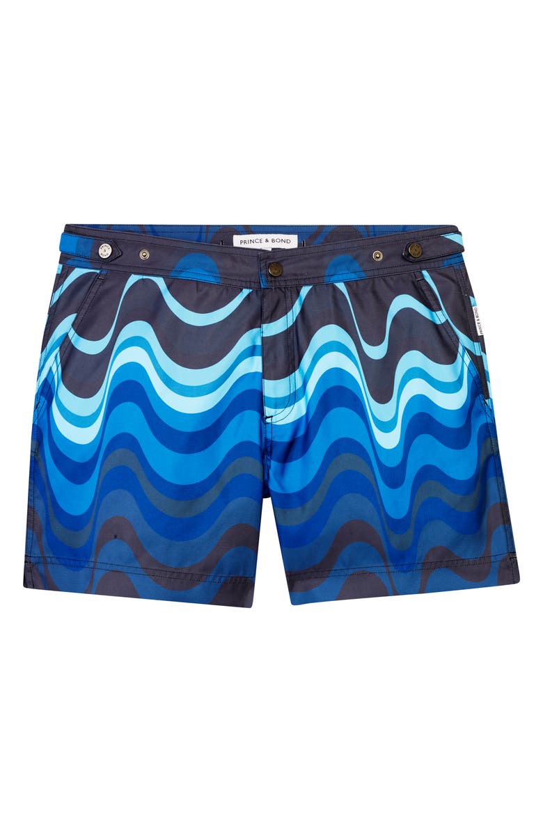 PRINCE & BOND Elvio Tailored Wave Print Hybrid Swim Trunks, Alternate, color, 