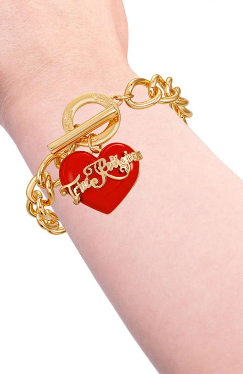 True Religion Chunky Red Heart Charm Bracelet In Gold