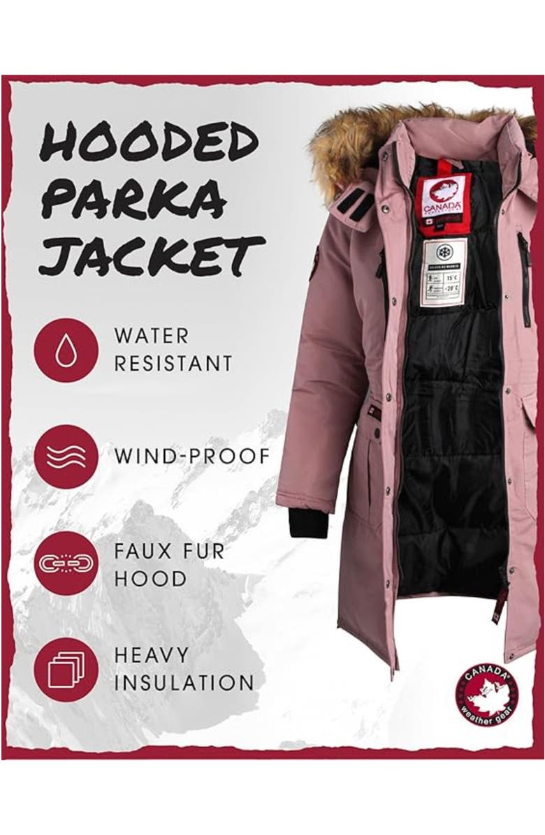 CANADA WEATHER GEAR Women
s Long Winter Jacket, Alternate, color, Dusty Rose