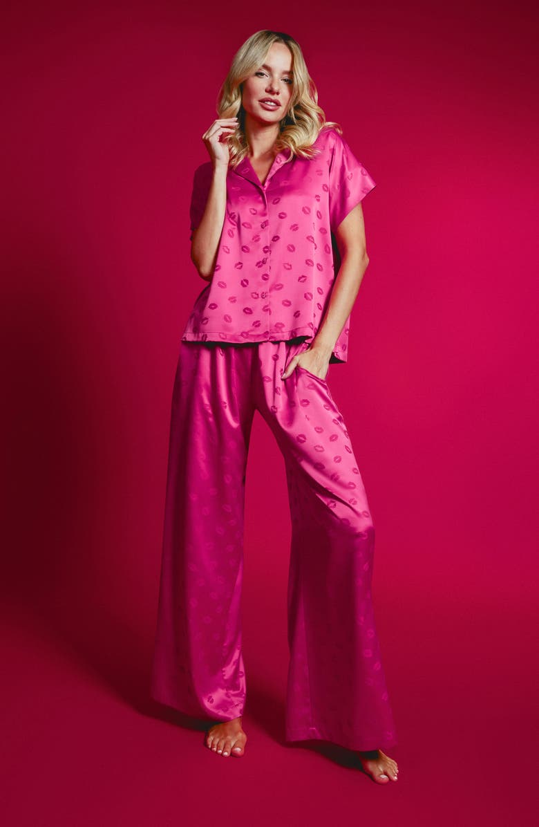 Midnight Bakery Valentine's Day Print Satin Long Pajamas, Alternate, color, Pink