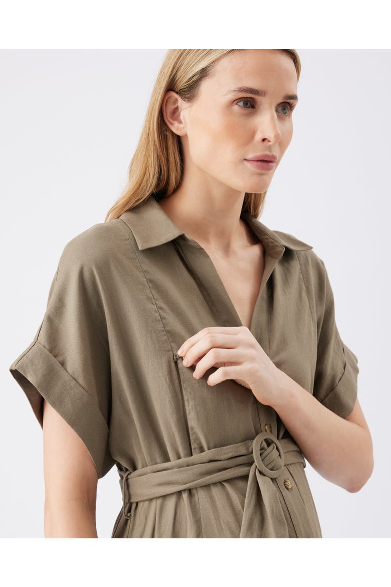 Amy Linen Nursing Shirt Dress, Alternate, color, Olive