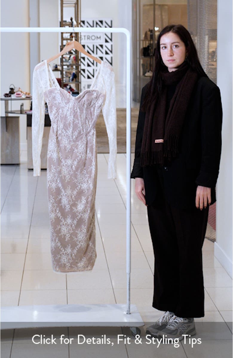 Saisha Long Sleeve Lace Cocktail Midi Dress, sales video thumbnail