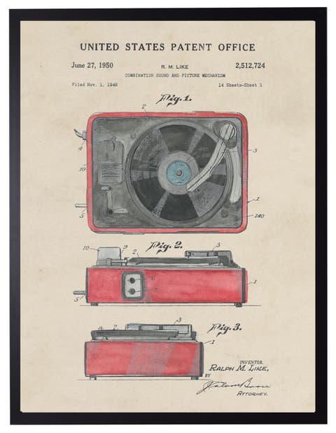 Record Player Patent in Black Frame