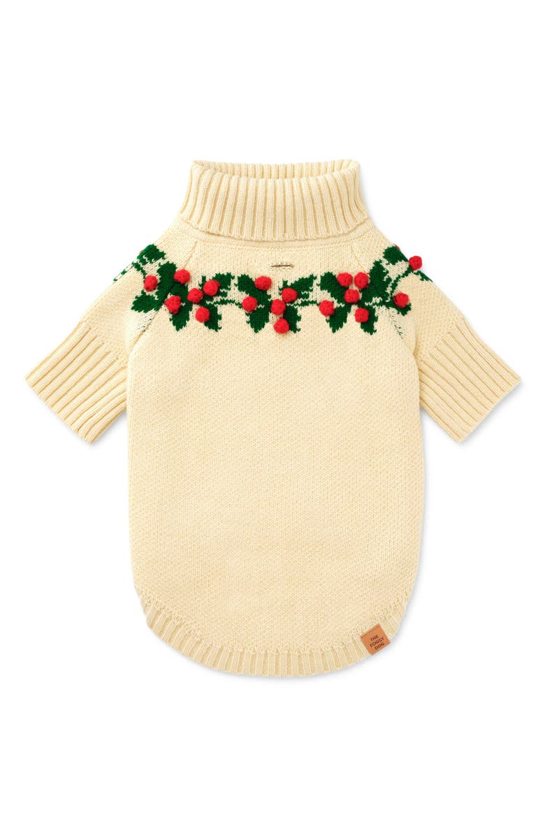 The Foggy Dog Festive Dog Sweater, Main, color, Holly Booble