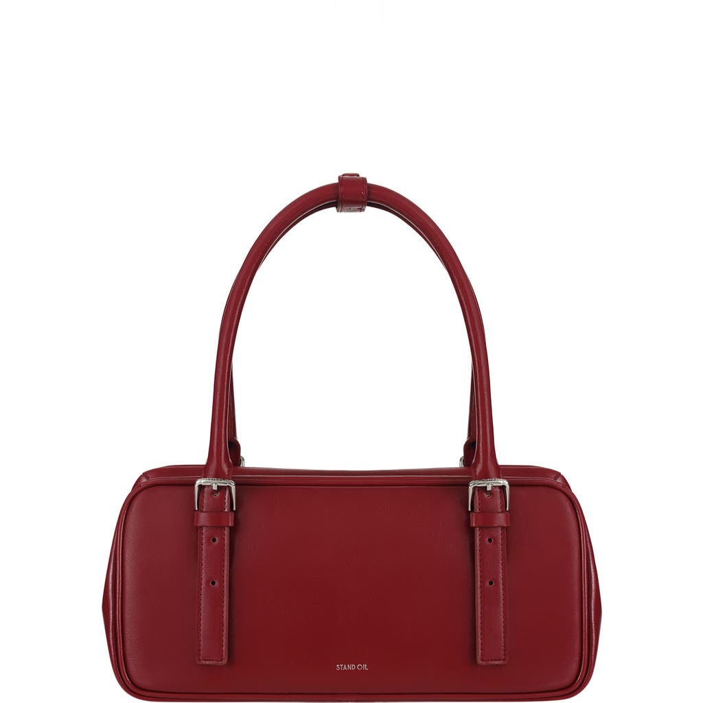 Stand Oil Faux Leather Square Bowling Bag In Burgundy