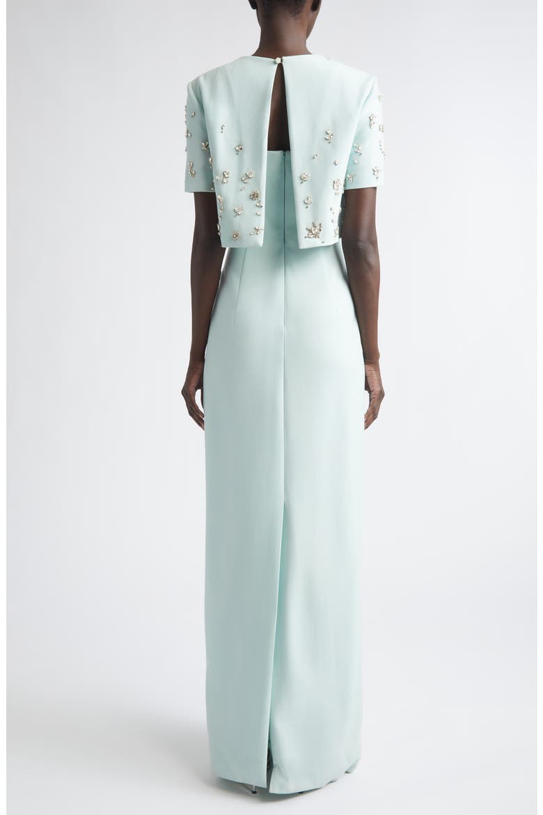 Crystal Beaded Strapless Stretch Wool Column Gown with Jacket, Alternate, color, SALTWATER