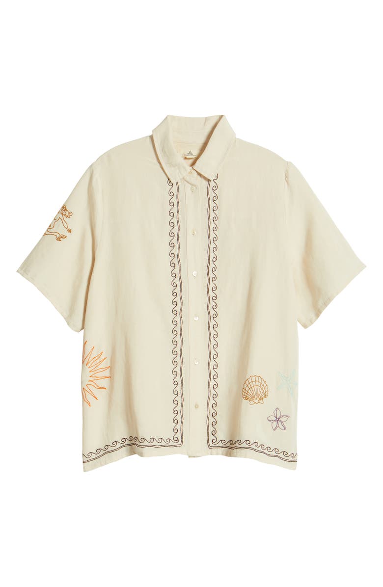 Rip Curl Beach Party Embroidered Linen Blend Camp Shirt, Alternate, color,