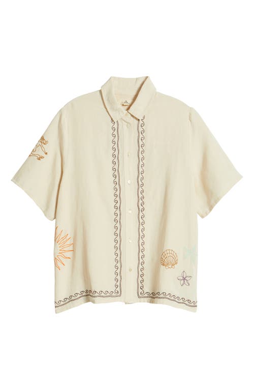 Rip Curl Beach Party Embroidered Linen Blend Camp Shirt In Off White
