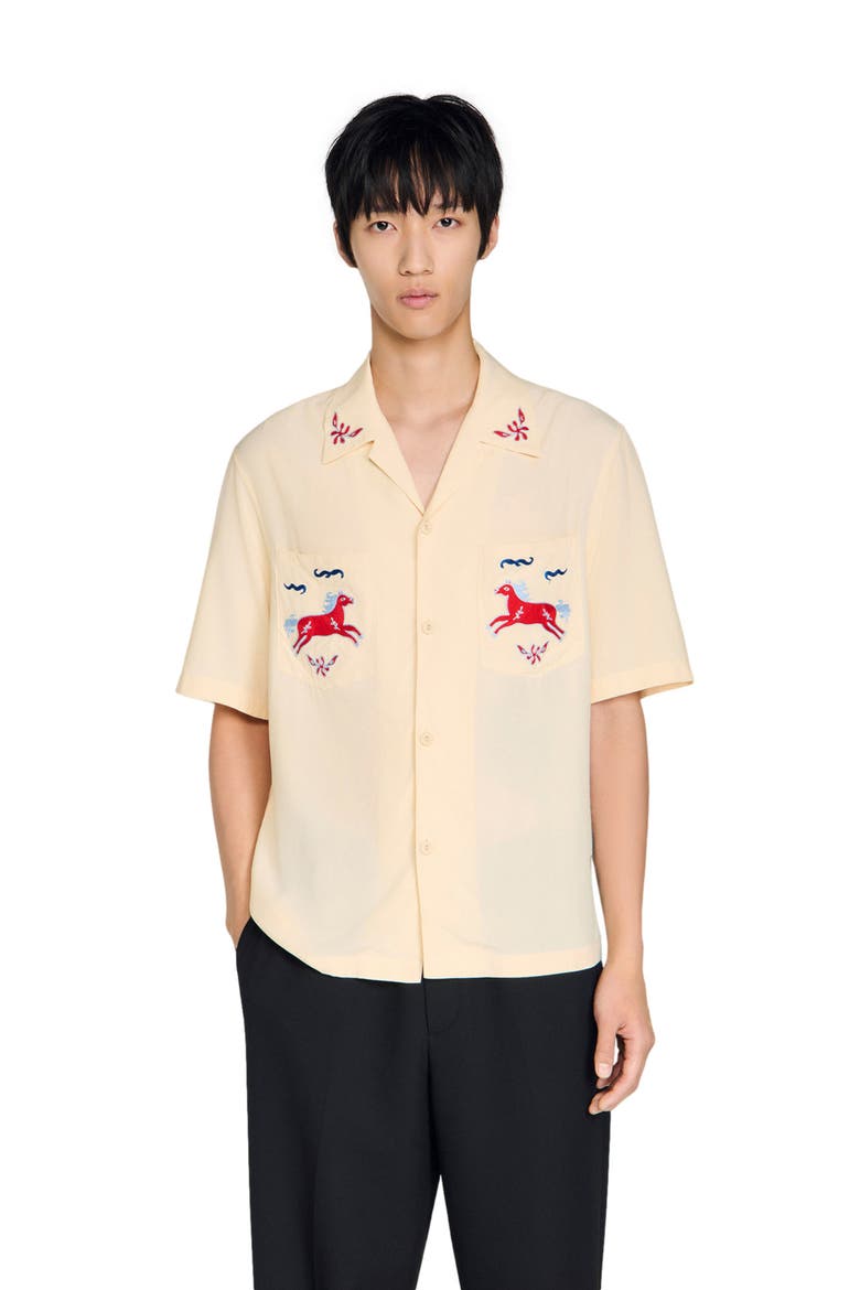 Embroidered horse loose-fit shirt, Alternate, color, Butter cream