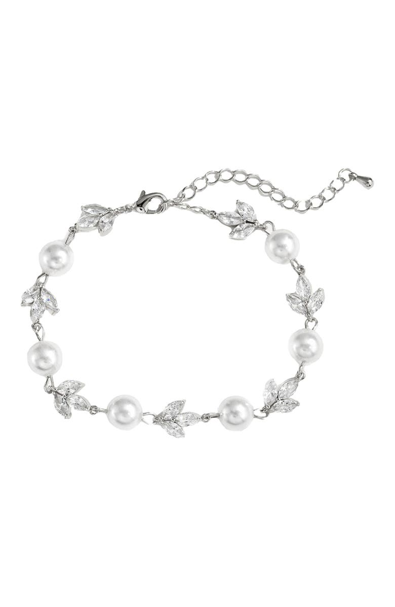 Untamed Petals Forever Pearl and Crystal Bracelet, Main, color, Silver