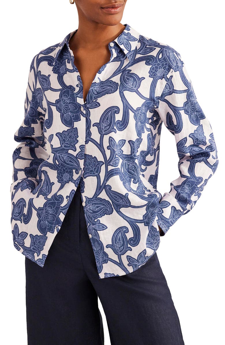 Boden Vine Print Linen Shirt, Main, color, 