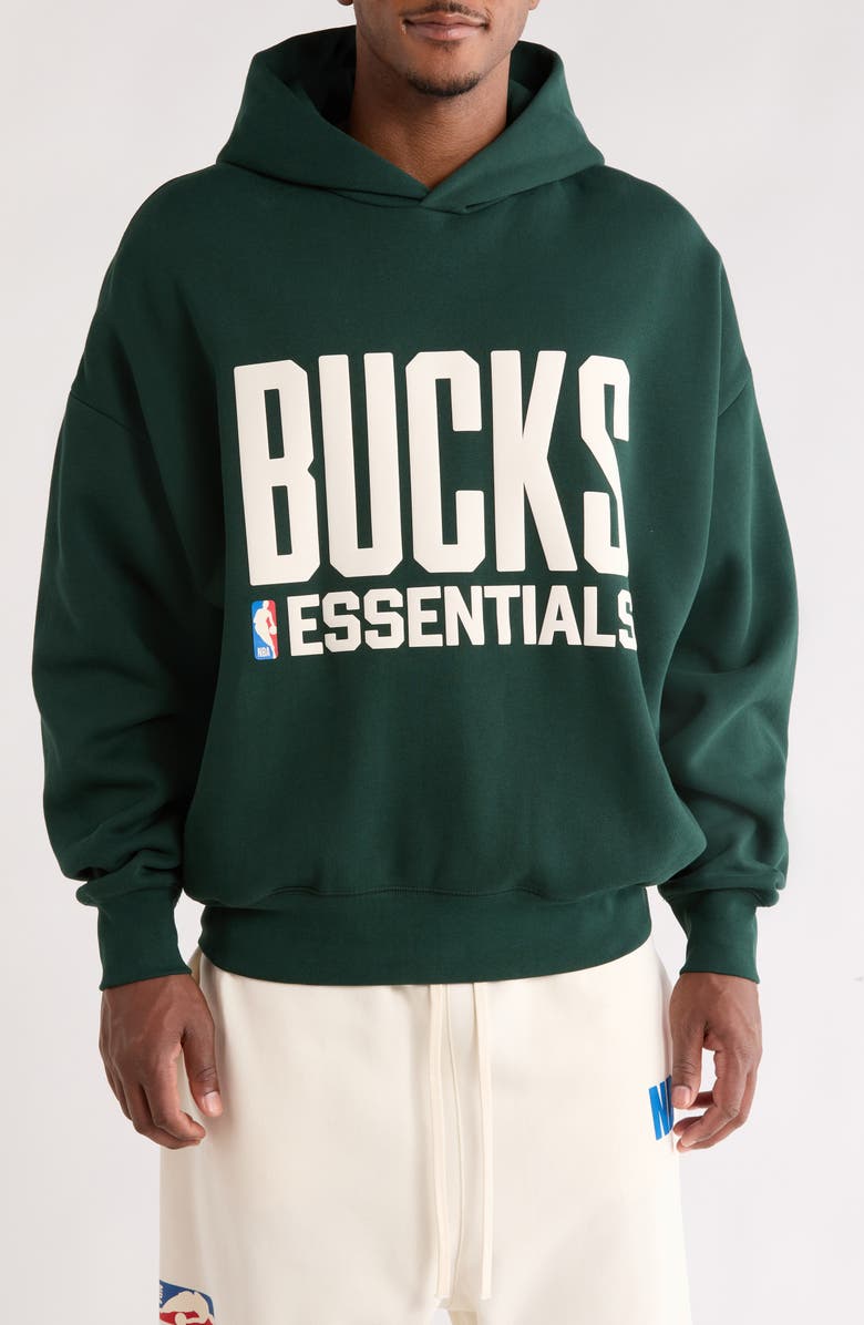 Fear of God Essentials x NBA Bucks Sports Fit Hoodie, Main, color, Forest Green