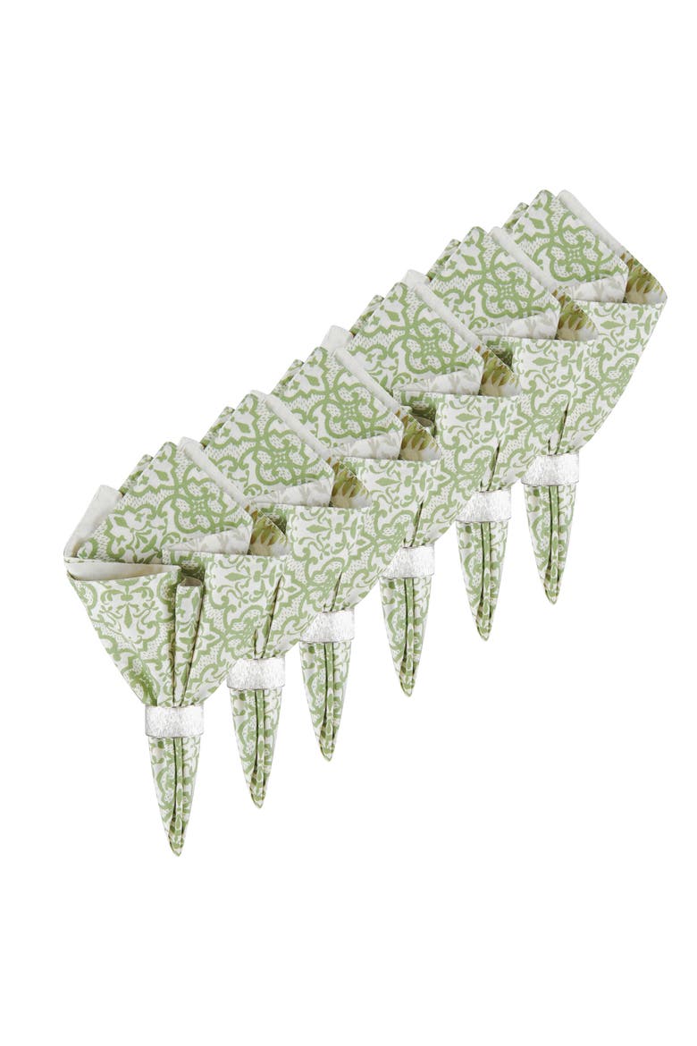 Althea Green & White Butterfly 100% Cotton, Set of 6 Cloth Napkins, Alternate, color, Green