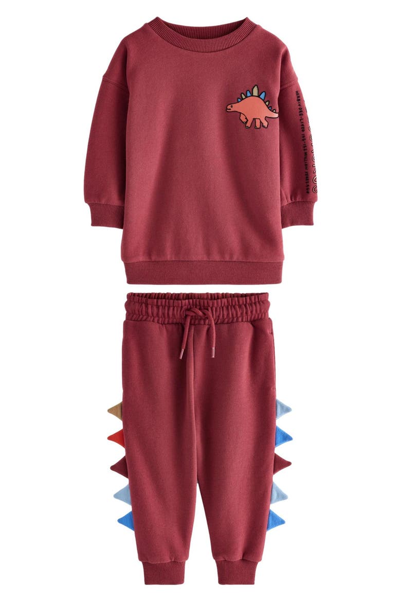 Kids' Dinosaur Appliqué Crewneck Sweater & Joggers Set, Main, color, RED