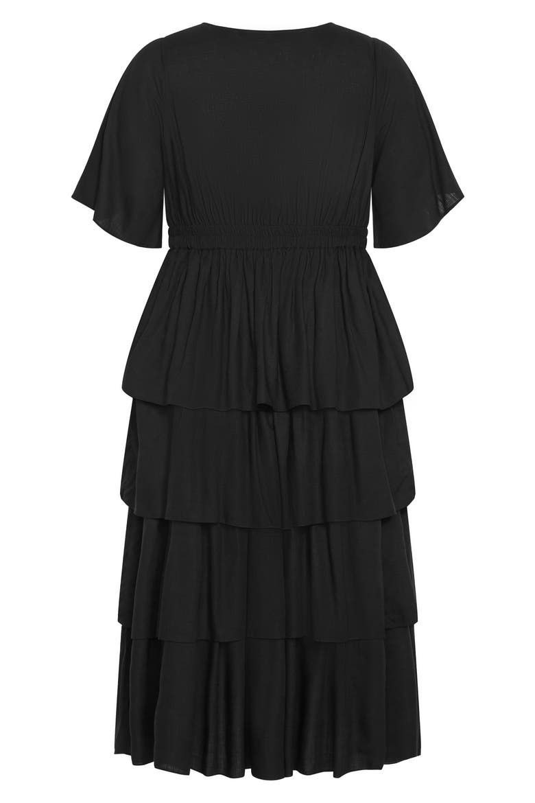 Maya Tie Front Tiered Midi Dress, Alternate, color, BLACK