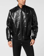 PHILIPP PLEIN Leather Bomber Cocco Men