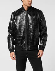 PHILIPP PLEIN Leather Bomber Cocco Men