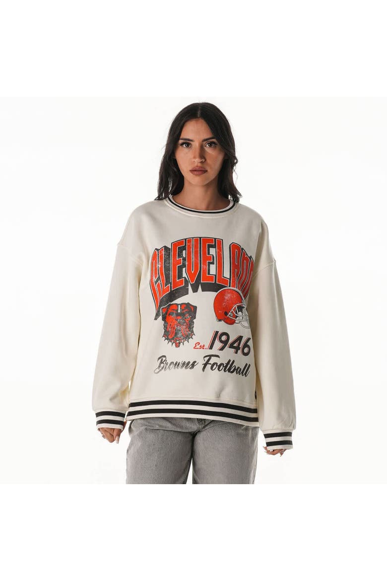 Women's The Wild Collective Cream Cleveland Browns Oversized Vintage French Terry Sweatshirt, Main, color, Cream
