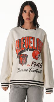 THE WILD COLLECTIVE Women's The Wild Collective Cream Cleveland Browns Oversized Vintage French Terry Sweatshirt