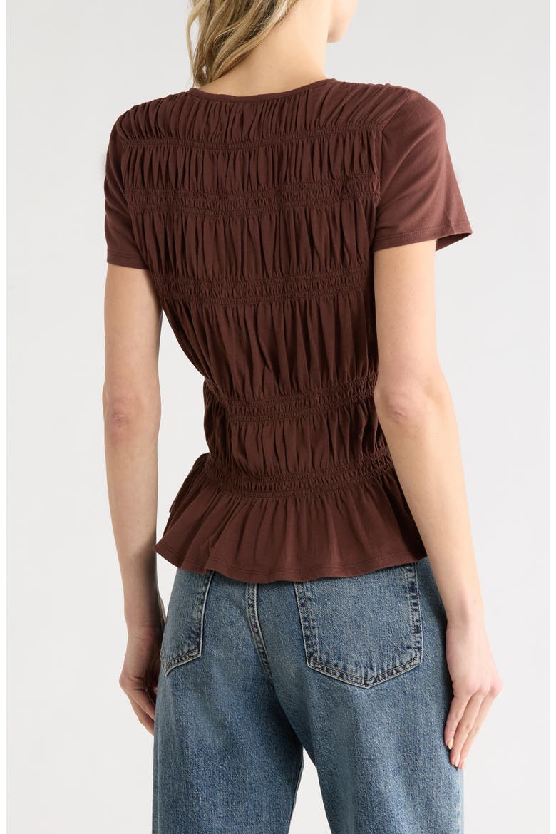 Short Sleeve Smocked T-Shirt, Alternate, color, BROWN CHICORY