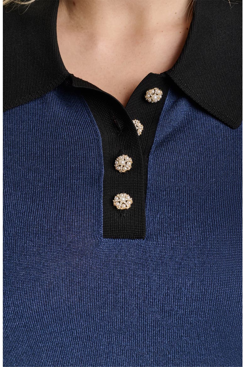 Johnny Collar Short Sleeve Sweater, Alternate, color, NAVAL ACADEMY/ BLACK