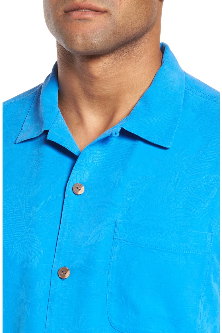 St Lucia Fronds Silk Camp Shirt, Alternate, color, SANTORINI BLUE