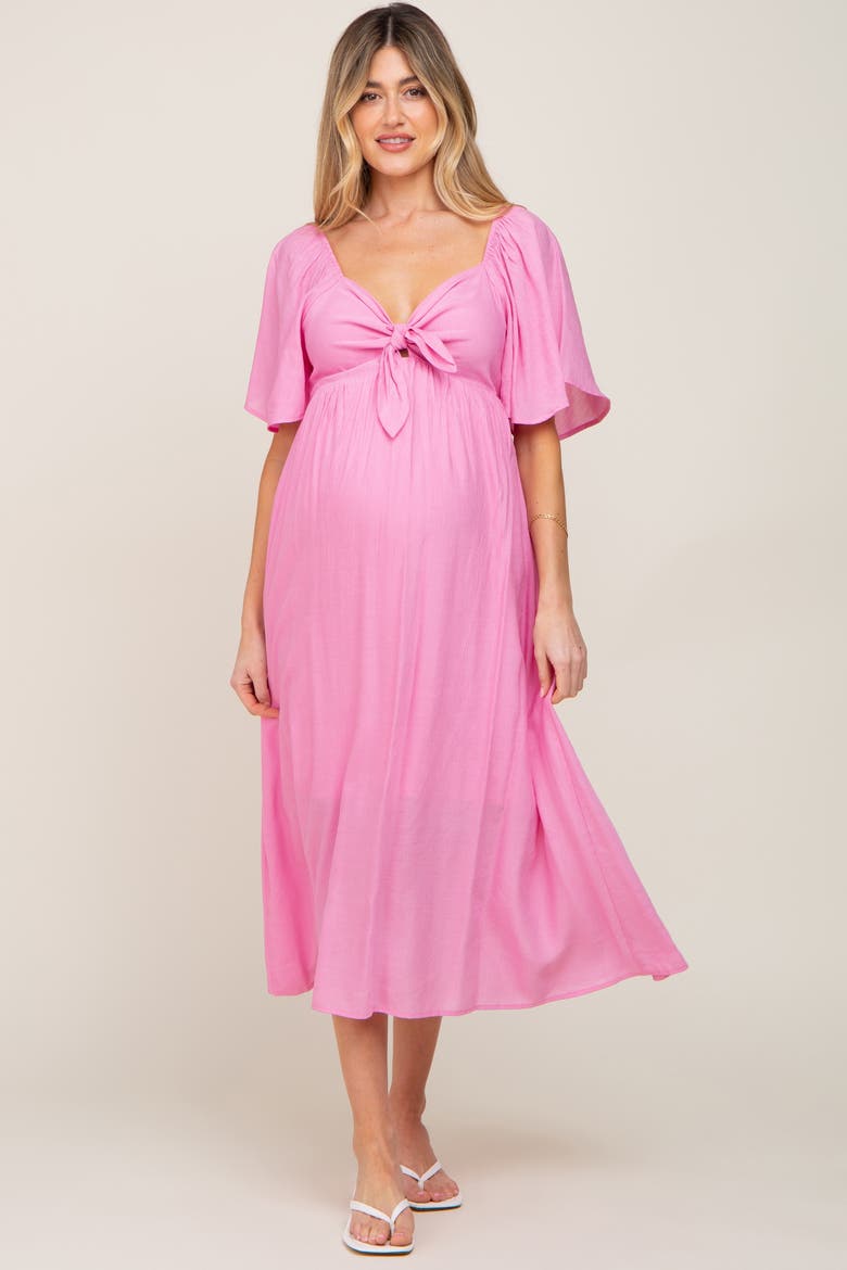 Front Tie Ruffle Sleeve Midi Dress, Alternate, color, Pink