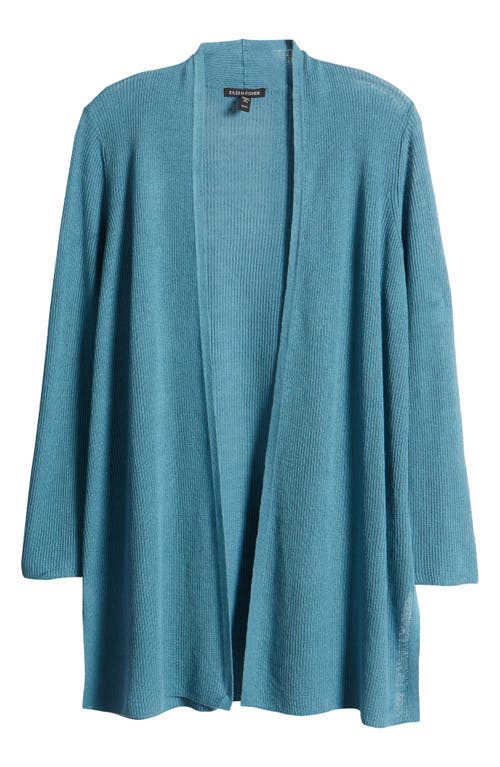 Eileen Fisher Ribbed Side-slit Open-front Cardigan In River